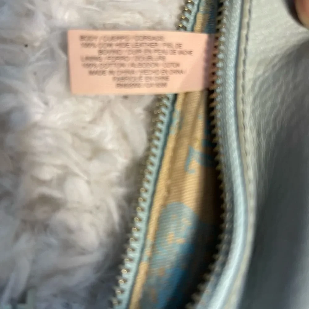 Vintage Juicy Couture leather Blue wristlet wallet tassel &silver tone accents
